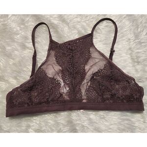 Victoria Secret SMALL high neck lace, unlined purple halter bra